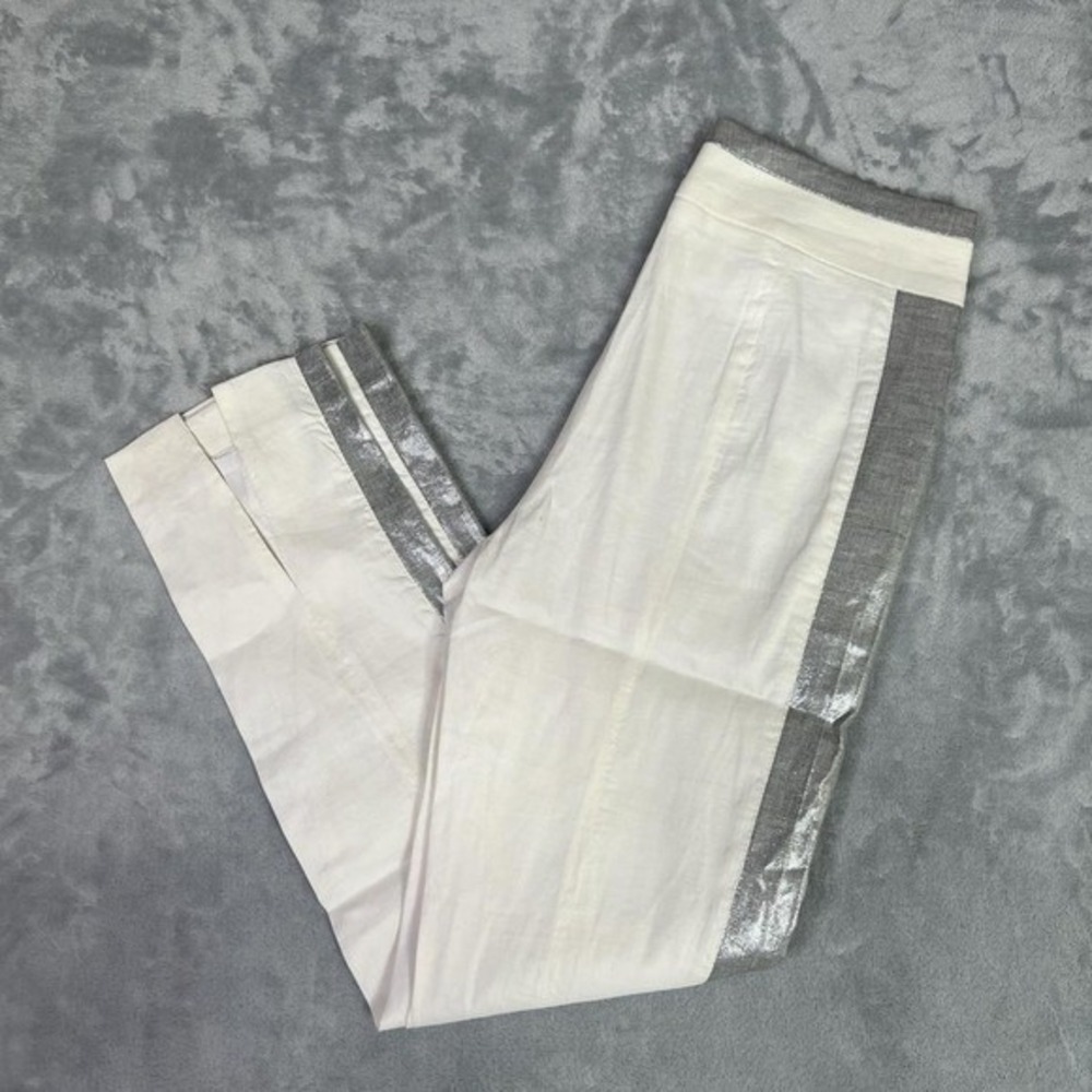 Bebe White and silver trim pants women's size 6